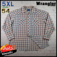 Wrangler®แท้ อก 54 ไซส์ 5XL เสื้อเชิ้ตผู้ชาย แรงเลอร์ สีแดง เสื้อแขนยาว กระดุมมุก เนื้อผ้าดี