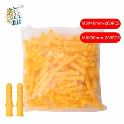 ✟ 200pcs Plastic expansion pipe M6x30mm M8x40mm rubber plug plastic pipe nylon column expansion screw anchor plug wall plugs