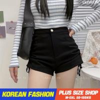 Plus size เสื้อผ้าสาวอวบ❤ กางเกงขาสั้นสาวอวบ ไซส์ใหญ่ ผู้หญิง biker shorts เอวสูง เชือกรูด สีดำ ฤดูร้อน สไตล์เกาหลีแฟชั่น V728