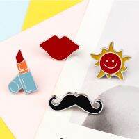 Women Brooches Cartoons Sun Lipstick Lips Mustache Enamel Pins Bag Clothes Lapel Pin Badges Accessories Fashion Jewelry for Girl