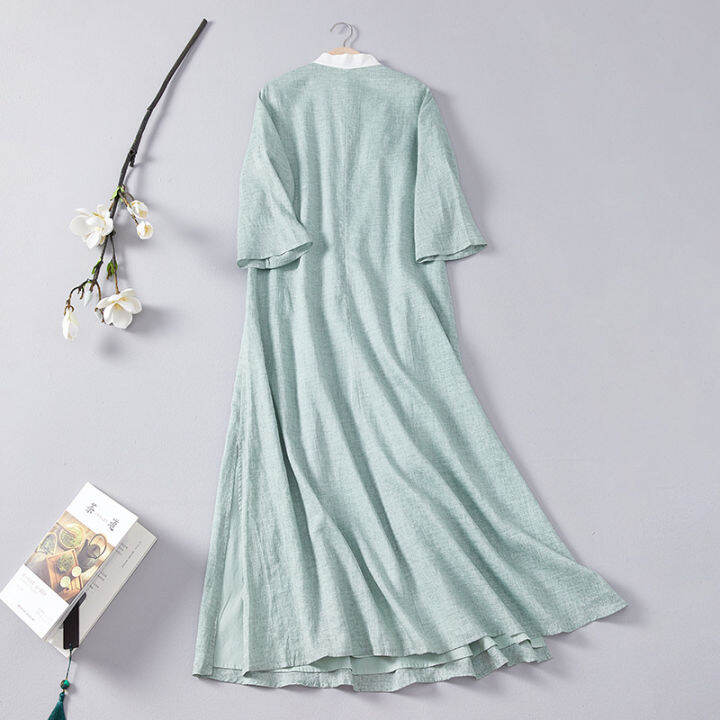 qing-shuzhai-สไตล์จีน-retro-ปักชุดสามไตรมาส-ramie-republic-wind-ผู้หญิงรุ่นปรับปรุงหลวม-cheongsam-ผู้หญิง