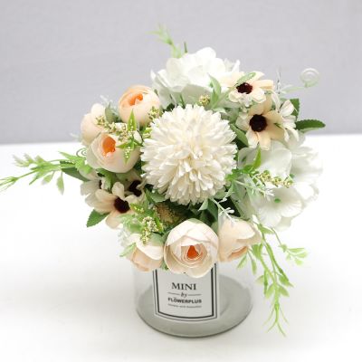 [AYIQ Flower Shop] ดอกไม้ชากุหลาบผ้าไหมเทียม6หัวสไตล์ยุโรปวินเทจงานแต่งงานช่อดอกไม้บ้านการตกแต่ง DIY ปาร์ตี้ดอกไม้ปลอมย้อนยุค