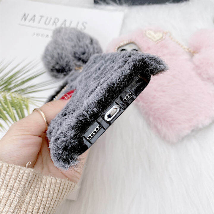 สำหรับ-huawei-p40-p30-p20-mate-40-30-pro-lite-สวย-furry-กรณีขนสัตว์หัวใจ-super-soft-warm-furry-น่ารักกรณีกลับ-luxury-rhinestone-girly-faux-fur-ขนปุยกันกระแทกป้องกันผู้หญิง