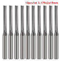 Hozly 10ชิ้นล็อต3.175X2X15Mm 2ขลุ่ยตรงสล็อตเครื่องตัด CNC Router Bits เครื่องตัดไม้คาร์ไบด์เครื่องมือกัด