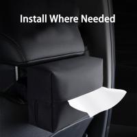 Car Tissue Box Holder Leather Car Center Console Armrest Napkin Box Sun Visor Backseat Tissue Case with Fix Strap