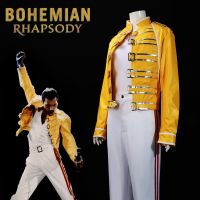 Queen Lead Vocals Freddie Mercury Cosplay Costume Adult Men Women Yellow Jacket Coat Halloween Carnival