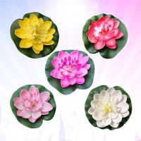 【DT】 hot  5PCS 10CM Simulation Floating Water Lily EVA Lotus Flower Pond Fish Tank Decor Ornaments (White + Red + Yellow + Pink + Light