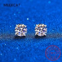 EF VVS1 Round Cut Total 4.0ct Diamond Test Passed Moissanite 18K Gold Plated 925 Silver Earring Jewelry Women Girl Gift