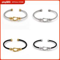 PING3693 เหล็กไร้สนิม สร้อยข้อมือเกือกม้า สายเคเบิลปม ถักแบบถัก กำไลข้อมือคู่ ง่ายๆ ห่วงโซ่ลวด กำไลข้อมือข้อเท้า สำหรับผู้หญิง