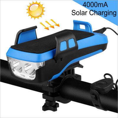 4000ma Solar Bicycle Light Rainproof LED USB Power Mobile Phone Holder Speaker All In One Bike Headlight Lights Rechargeable