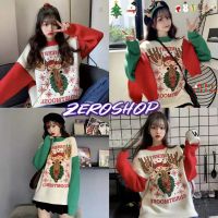 Zero SHOP?พร้อมส่ง?(Zero-39058)เสื้อไหมพรมแขนยาว ลายน้องกวางเรนเดียน่ารักๆเก๋ๆ ไม่ซ้ำใคร