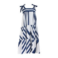 2021TWOTWINSTYLE Striped Dress For Women Off Shoulder Sleeveless Bowknot Lace Up Oversize Dresses Female Fashion Summer New Tide