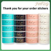 FEELDG 120PCS/Roll กาวในตัว ตกแต่งบรรจุภัณฑ์ สำหรับการขายปลีก สติ๊กเกอร์ “ขอบคุณสำหรับการสั่งซื้อ” ปั๊มทอง ฉลากปิดผนึก ชื่นชม