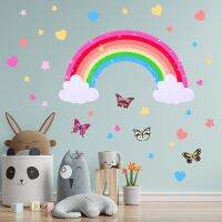 Kids Bedroom Waterproof Girls Room Rainbow Wall Decals Butterfly Heart Star Vinyl Wall Sticker Nursery Decorative Refrigerator Parts Accessories