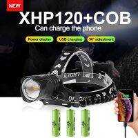 ที่มีประสิทธิภาพมากที่สุดไฟฉาย Led XHP120 USB ชาร์จได้หน้าผากไฟฉายคาดศีรษะ Led ไฟตกปลากันน้ำ