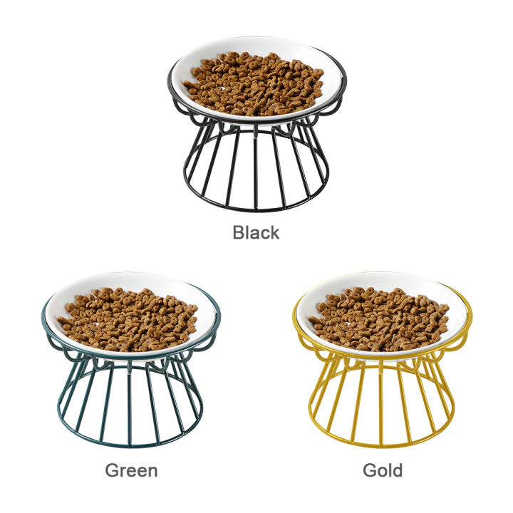 feeding-anti-vomit-home-food-water-pet-supplies-small-dog-with-metal-stand-non-spill-fish-bone-pattern-whisker-friendly-wet-dry-wide-shallow-ceramic-cat-bowl