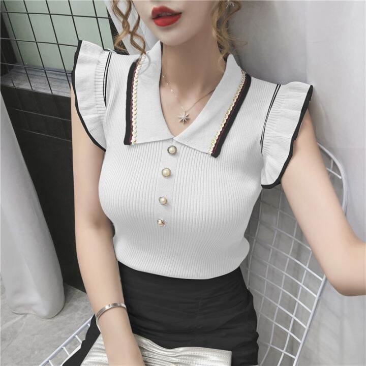 fashion-korean-crop-turn-down-collar-knitted-t-shirts-sleeveless-t-shirt-female-tee