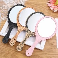 [COD] Wholesale retro palace makeup mirror handle large plastic convenient dressing beauty salon girls