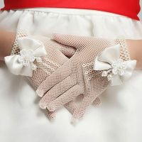 ₪❏✓ European and American childrens etiquette gloves girls princess wedding dress pearl mesh elastic gloves bride wedding gloves