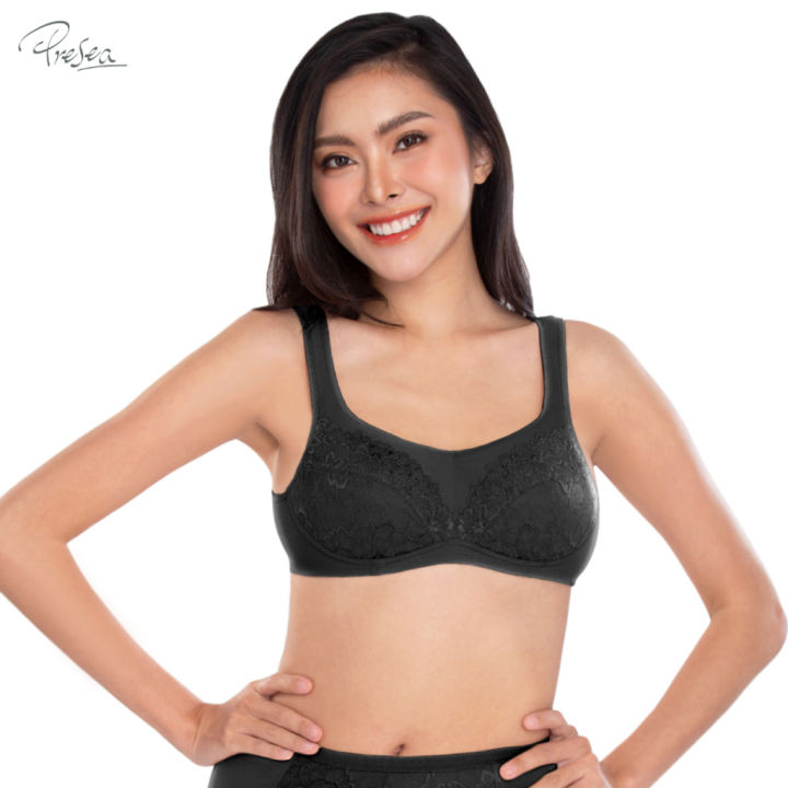 presea-บราไร้โครงตกแต่งลูกไม้-lace-bra-สีดำ-ma1503