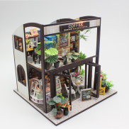 đồ chơi lắp bằng gỗ handmade Mô hình trang trí DIY tiệm cà phê mini thu
