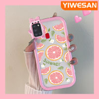 YIWESAN เคส A21s ปลอกสำหรับ Samsung ลายการ์ตูนน่ารักสีชมพูฤดูร้อนมะนาวสีสันสดใสเคสโทรศัพท์โปร่งใสเลนส์กล้องถ่ายรูปสัตว์ประหลาดน้อยเคสกันกระแทกกันกระแทก