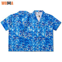 WOMA เสื้อคู่สำหรับทั้งหญิงและชายผู้หญิงปกแขนสั้นการพิมพ์ดิจิตอลโพลีเอสเตอร์ลำลองลายดอกไม้,เสื้อทรงหลวมคู่สไตล์เดียวกัน