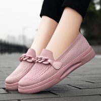 ☇✧☸ Breathable Knitted Flat Shoes Women 2023 Spring Thick Sole Platform Loafers Woman Slip on Soft Ladies Casual Running Shoes Flats