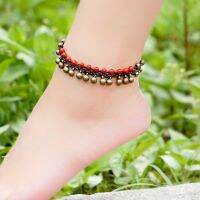 【CW】✙✎✴  2colors  women stone ethnic stones beads anklets chainsnew handmade braided foot chainsfashion brass bell vintage