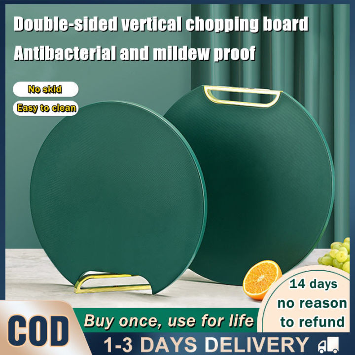 Double-sided PE Chopping Board Anti-mildew Non-slip Round Rotatable Green  Sticky Board Pad Stand-able Kitchen Cutting Board