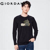 GIORDANO Men Geto2.Net Series T-Shirts Cute Robot Print Tee Crewneck Long Sleeve Fashion Casual 100% Cotton Tshirts 91093283