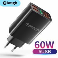 Elough 60วัตต์5พอร์ตค่าเร็ว3.0 USB ผนังชาร์จอย่างรวดเร็วโทรศัพท์ชาร์จอะแดปเตอร์ไฟฟ้าสำหรับ iPhone 13 12 Pro Max ซัมซุง Xiaomi