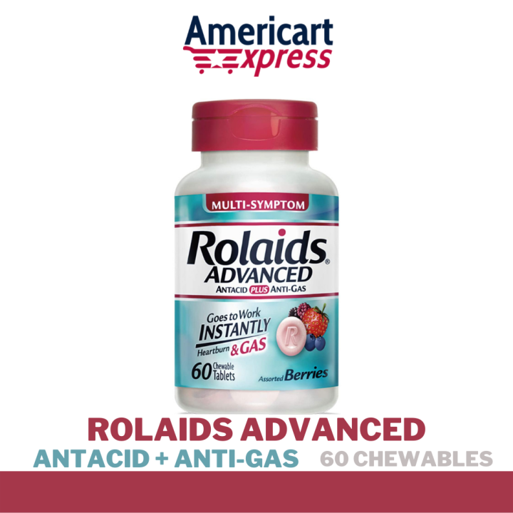 Rolaids Advanced Antacid Plus Anti Gas Mixed Berry 60 Chewable Tablets ...