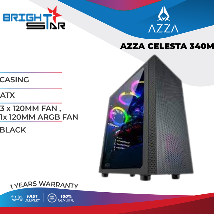 PC CASE / AZZA CELESTA 340M / BLACK / ATX / 3 x 120MM FAN , 1x 120MM ...