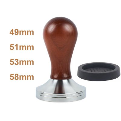 49/51/53/58mm Espresso Coffee Tamper Coffee Distributor press Solid Red Wooden Handle And 304 Stainless Steel Flat Base With Mat