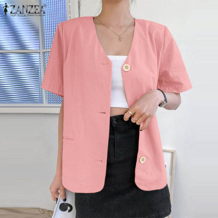 Freeshipping Fancystyle Zanzea Korean Style Womens Fashion Button Up Suits Casual V Neck 5019