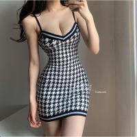 2021WOMENGAGA New French Korean cute Bird Lattice elegant V-neck Sexy Slim Tank Mini Strap Dress Summer Kawaii Y2k robe hiver N7A