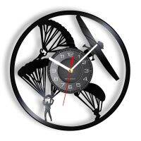 Hot sell Skydiving Sports Wall Clock Made of Real Vinyl Record Plane Helicopter Pilot Parachuting LED Backlight Modern Wall Watch Crafts