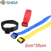 Hot Sale 20pcs 2*35cm Colorful Reusable Cable Ties Straps with Plastic button Hook and Loop Magic Strip Nylon Straps with Buckle Cable Management