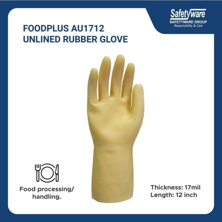 Safetyware Foodplus Chlorinated Unlined Natural Rubber Gloves AU1712
