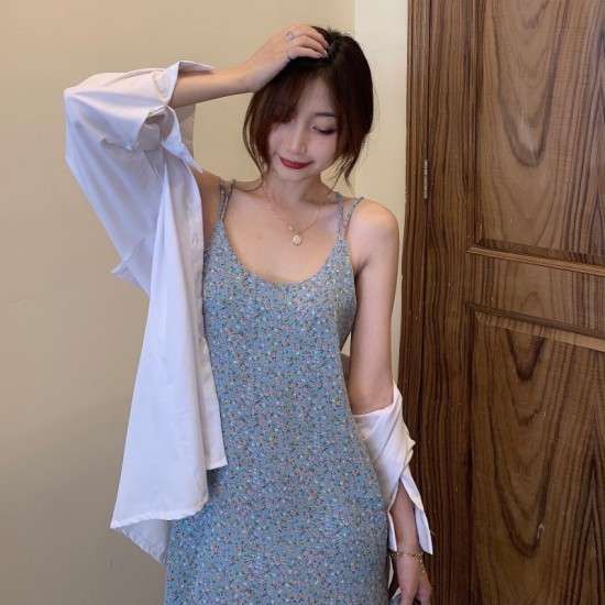 Váy Hai Dây Hoa Nhí Nhung Tăm Đuôi Cá Dáng Suông Dài Hàng Quảng Châu Loại 1  V04 - Hàng Có Sẵn | Shopee Việt Nam