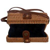 INS new ladies hand-woven Satchel square rattan retro literary hand-woven leather buckle package Beach Messenger Satchel