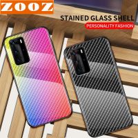 ~ Huawei P40 Pro Lite Pro+ Plus Y7p Nova 7i 5T Case Cover HuaweiP40 HuaweiP40Pro HuaweiP40Lite HuaweiP40Pro+ Nova7i Nova5T Y 7P Gradient Tempered Glass Case Back Cover Fiber Texture Phone Casing for Huawei P 40 Pro + Plus Lite Nova 5 T 7 i Y7p HuaweiY7p