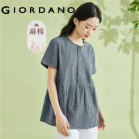 GIORDANO ผู้หญิง เสื้อเชิ้ตคอตตอนลินินธรรมชาติทอระบายชายเสื้อเปิดอกครึ่งตัว Free Shipping 05343460