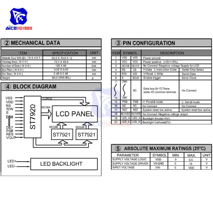 2023-new-baoqingli0370336-diymore-128x64จุดกราฟิก12864โมดูลจอแสดงผลชนิด-lcd-backlight-st7920-iic-i2c-spi-สำหรับ-arduino-raspberry-pi-stm32-3d-เครื่องพิมพ์