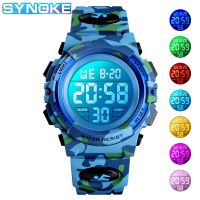 SYNOKE Jam Tangan Digital ลายพรางสำหรับเด็กหญิงเด็กชาย LED ทหารเด็ก Jam Tangan Sport นาฬิกาเด็กอิเล็กทรอนิกส์กันน้ำ