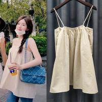 Spot Star Zhao Lusi, The Same Niche Sweet -Back Puffy Sleeveless A -Shaped Camisole, Vest, Loose Shirt Female