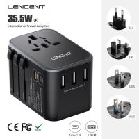 J04 LENCENT อะแดปเตอร์เดินทางสากล35.5W พร้อมพอร์ต USB 3พอร์ต2 Type C PD20W เร็วตัวแปลงชาร์จไฟยุโรป/อังกฤษ/อเมริกา/ปลั๊ก AUS สำหรับการเดินทาง