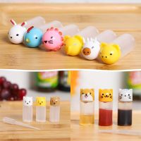 Cartoon Animals Lunch Bento Soy Sauce Box Container with Dropper Plastic Condiment Dispenser Mini Salad Tomato Sauce Bottle