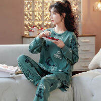 Big Size M-5XL Spring Knitted Cotton Pijamas Two Piece Set Long Sleeved Women Pyjamas Ladies Sleepwear Cute Cartoon Pijamas